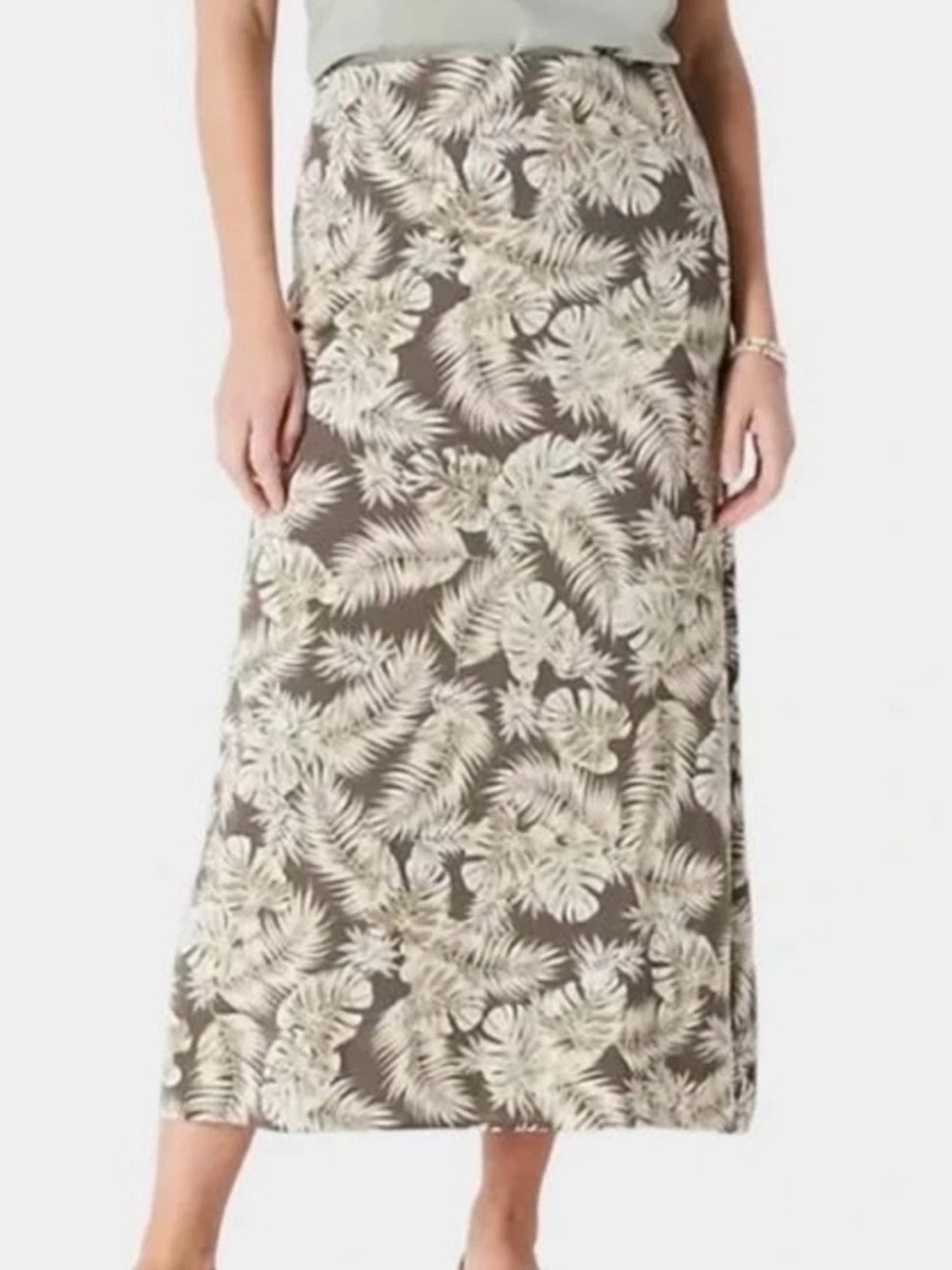 J. Jill Tropical Palm Print Maxi Skirt A-Line Stretch Brown Green M